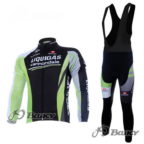 Maillot Liquigas Cannondale mangas larga negro verde tirantes